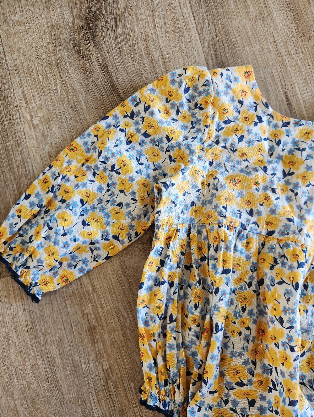 Pink Chicken Girls Yellow & Blue Floral Print Amma Bubble Onsie Size 3/6 Months - Picture 2 of 6